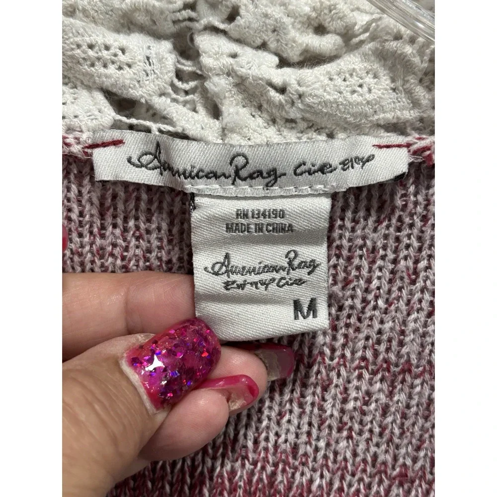 American Rag Long Sleeve‎ Hoodie Kangaroo Pocket Size M Pink/Blue Cochet Tassle